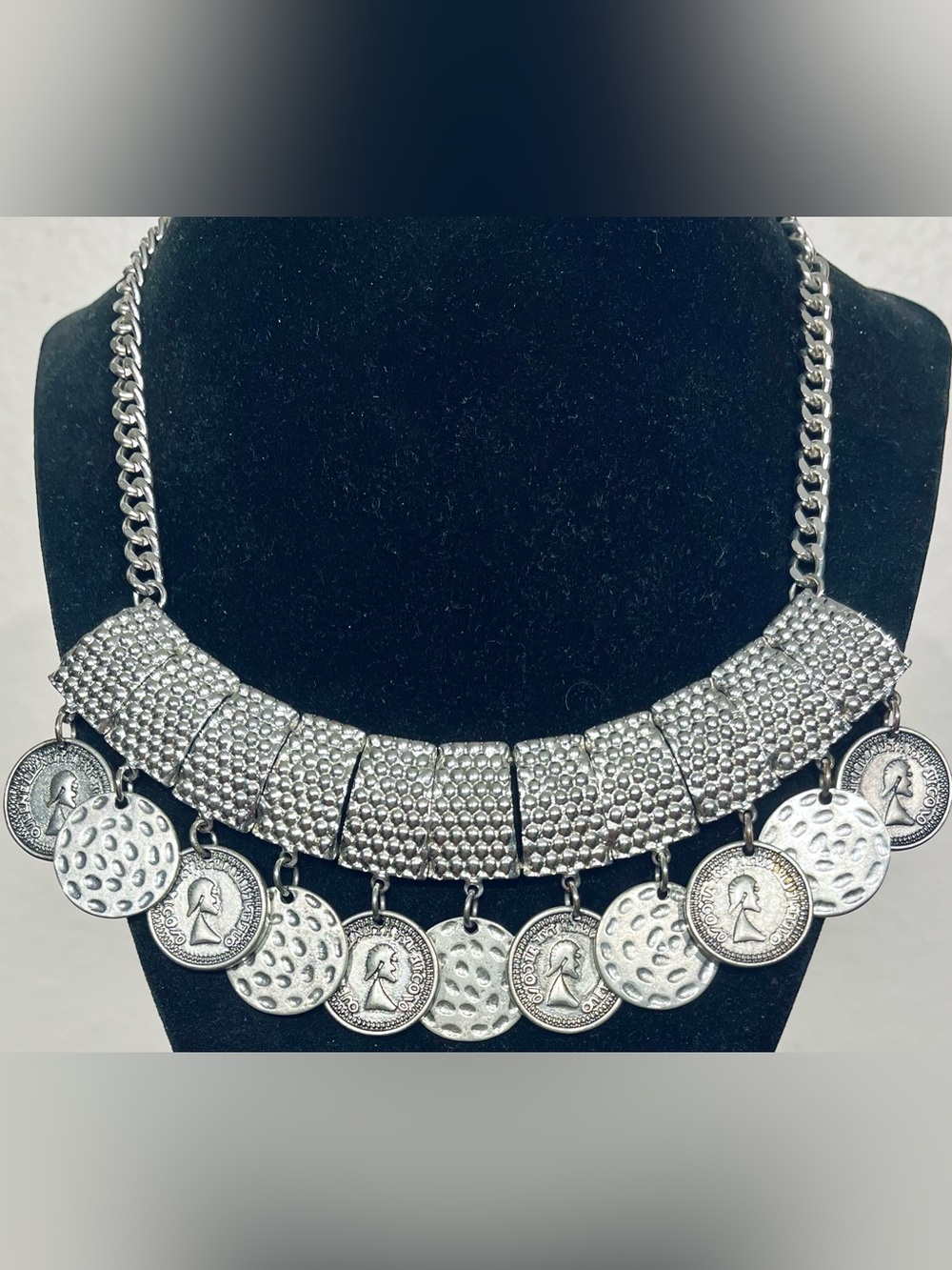 Diva Silver-Tone Coin Statement Necklace